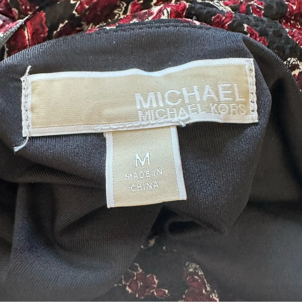 Michael Kors Black and Red Paisley Long Sleeve Dress. Size Medium.